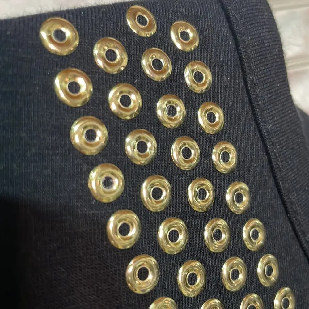 Liz Claiborne 2x black gold studded scoop neckline 3/4 sleeve vintage euc